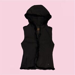 Black Faux Fur Trim Hooded Vest – S/M